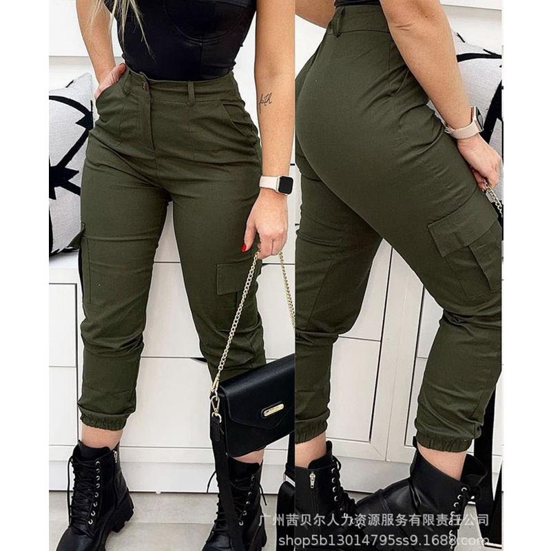 

Women' Leggings WEPBEL Pants Casual Solid Slim Pocket Stitching Autumn Fashion Button High Waist Work Clothes Pencil, Green