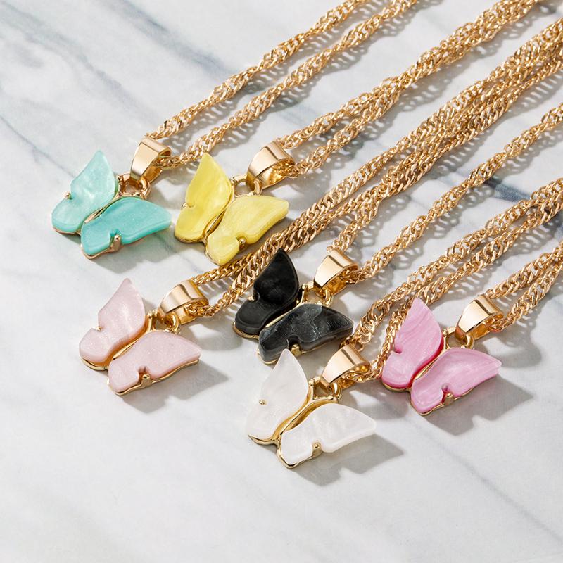 

Korean Acrylic Small Butterfly Necklace For Women 2021 Fashion Sweet Simple Adorable Clavicle Chain Female Jewelry Chains