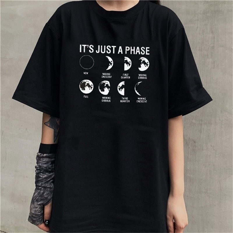 

Just A Phase Planet Graphic Tee Harajuku Hipster Tumblr Ulzzang Casual Funny T-Shirt For Women Grunge Vintage Street Summer Tops 210518, Black