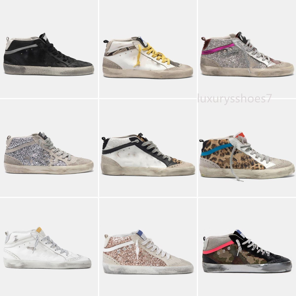 

Golden Slied Mid Star High top Sneakers Women Shoes fashion pink-gold glitter Classic Leopard White Do-old Dirty Designer Shoe, Custom style