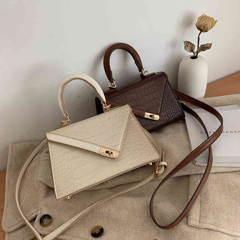 

Vintage Alligator Women Shoulder Bags Designer Handbags Luxury Crocodile Pu Leather Crossbody Bag Chic Lock Small Flap Purse Sac C0326