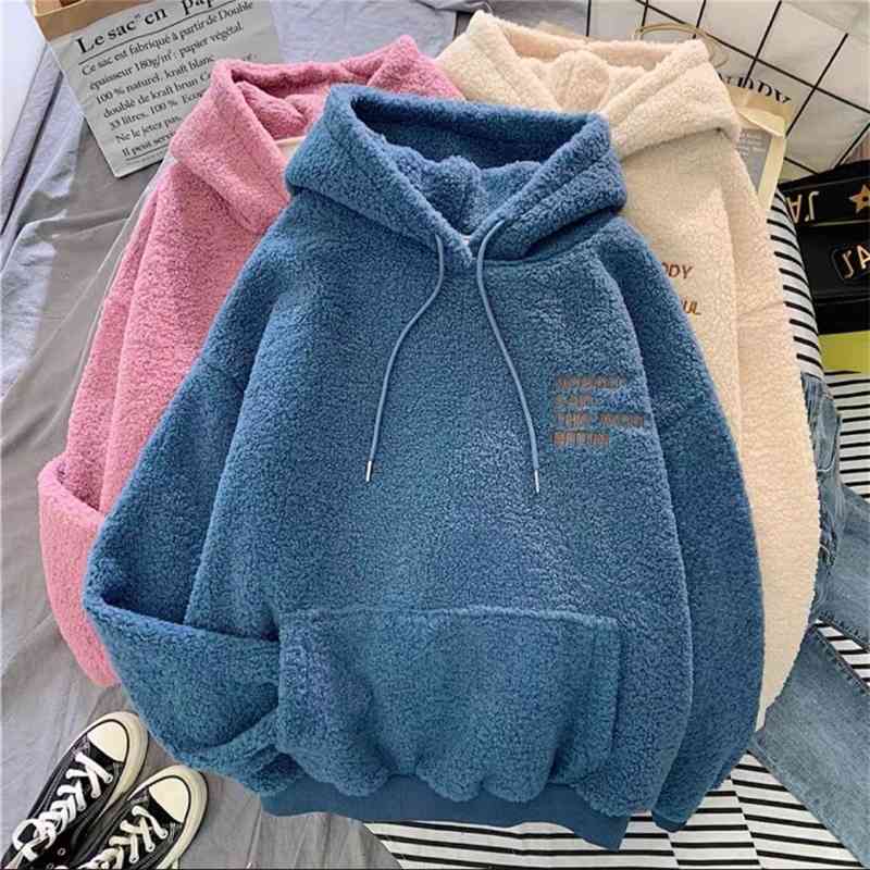 

Autumn and winter lamb cashmere Plush thickened sweater female 2021 new student Korean loose coat top, Apricot