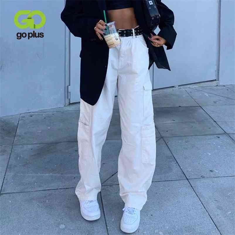 

GOPLUS Woman Mom Jeans Vintage High Waist Cargo Straight Pant Black White Blue Femme Taille Haute Broeken Dames 210629