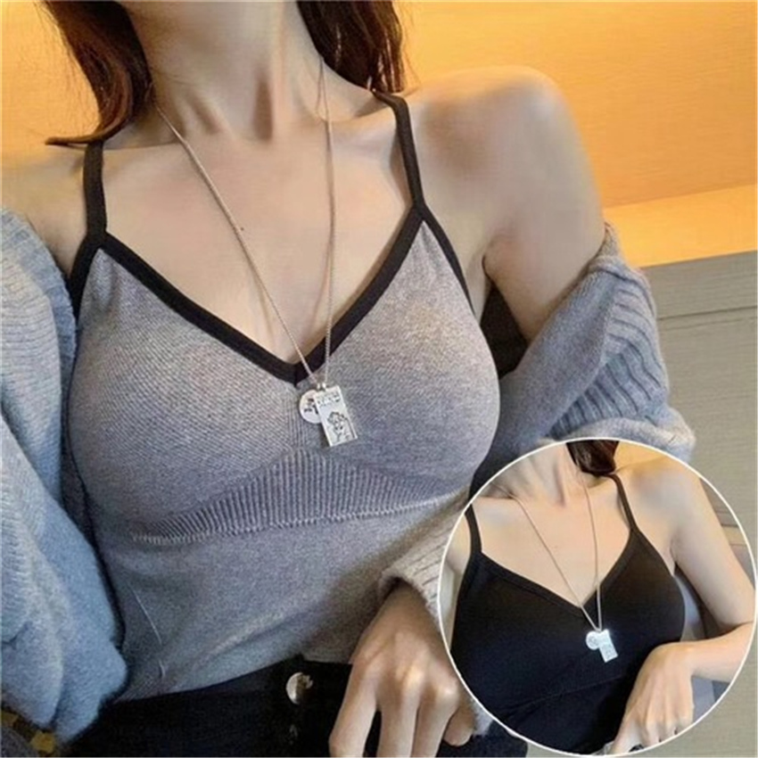 

Summer Style underwear Tank Tops For Women Knitted baechwear Solid Color Cami Camisole Female Camisas Mujer streetwear 210520, Gray