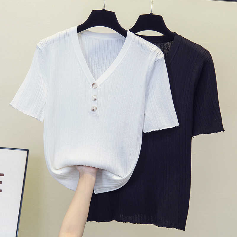 

Plus Big Size Summer Short Sleeve solid Pullover Women Sweater Knitted Sweaters Tops Korean Pull Femme Jumper Female 210604, White