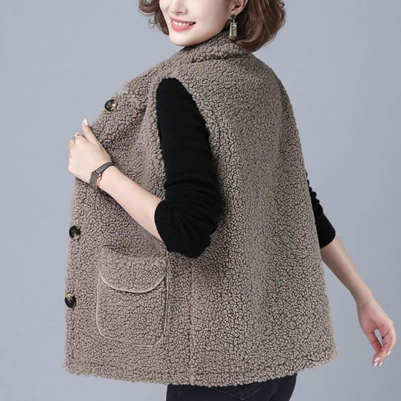 

Women's Vests Spring Autumn Vest Winter Thick Jacket Imitation Lamb Velvet Oversize Fashion Casual Tops Sleeveless Coats Jackets, Khaki