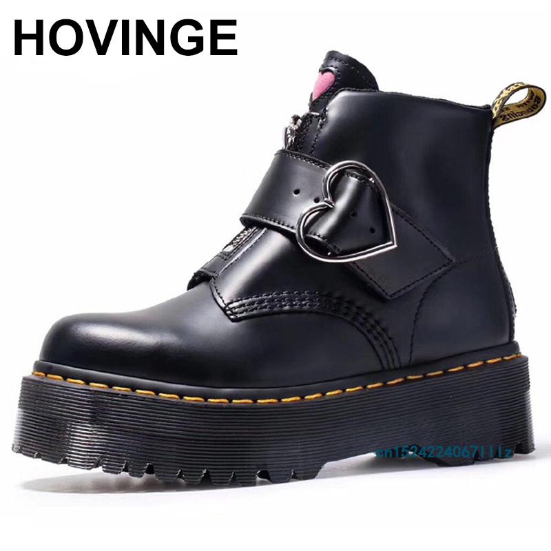 Bottes HOVING FEMMES FEMMES HEUFLE COEUR BOUCLE VENIR EN CUIR EN CUIR FILLE FEMME Femme Belle plate-forme Zipper Chunky Heel Flats Chaussures