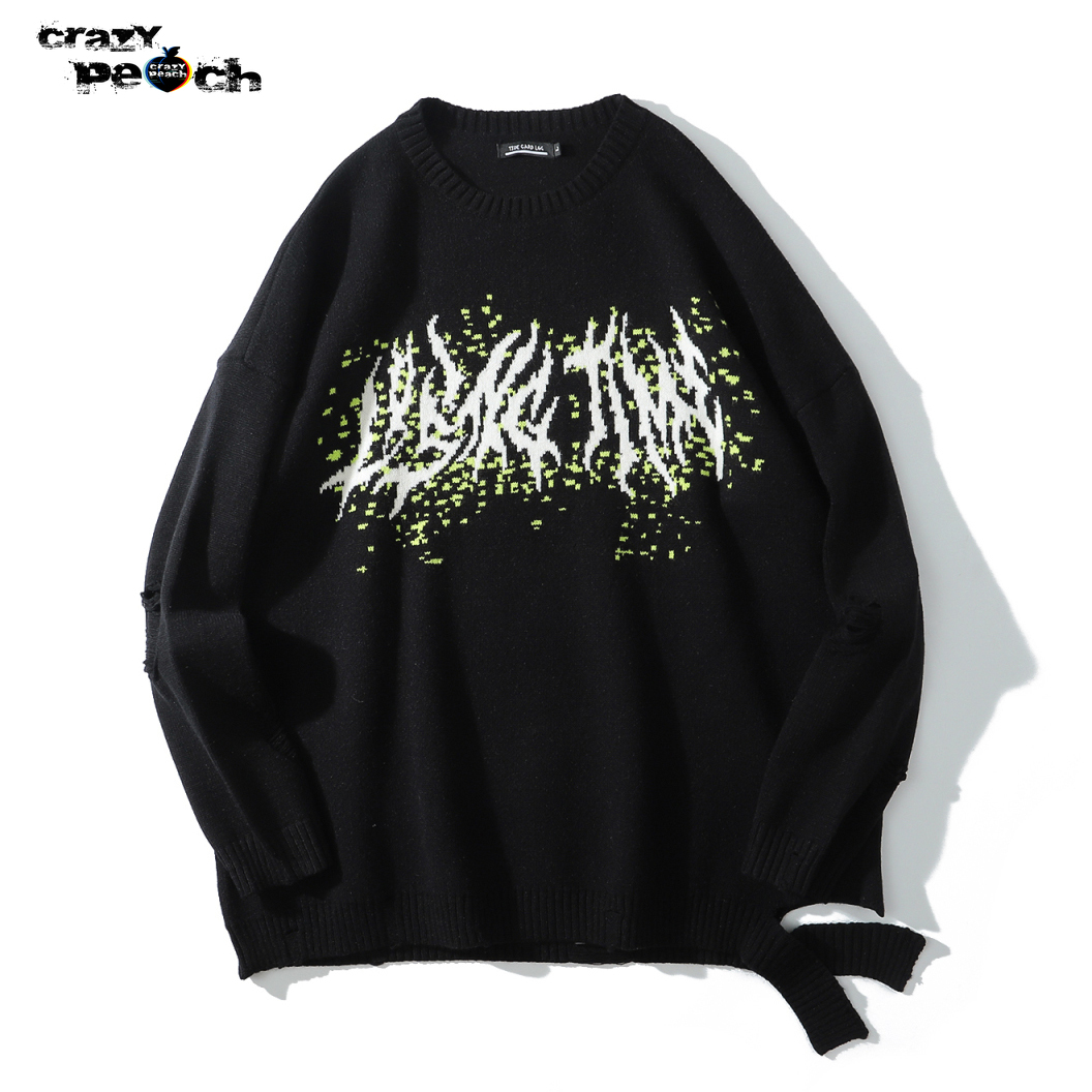 

Unisex Y2k Gothic Anime Sweater Mens Streetwear Pullover Autumn Retro Oversized Digital Knitted Harajuku Men Graphic Sweater, Black