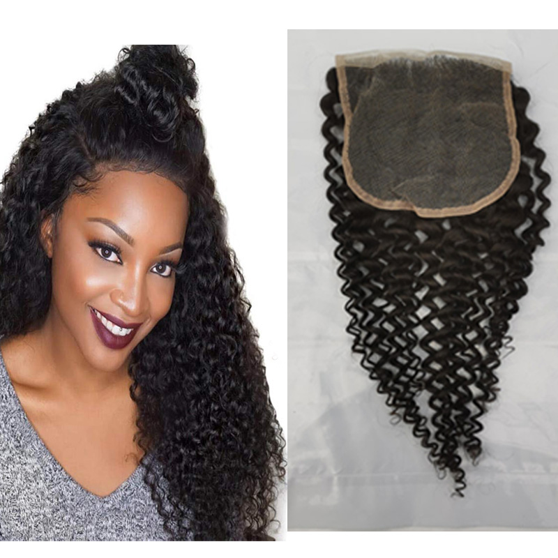 

Brazilian Virgin Hair 5*5 Lace Closure Kinky Curly Natural Color 12-24inch Five By Five Closures