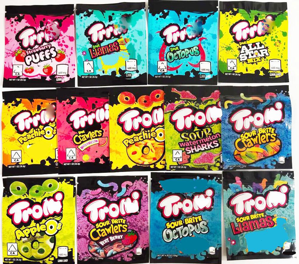 

2021 selling 600mg trrlli trolli candy mylar bags heat seal zipper plastic gummies Empty