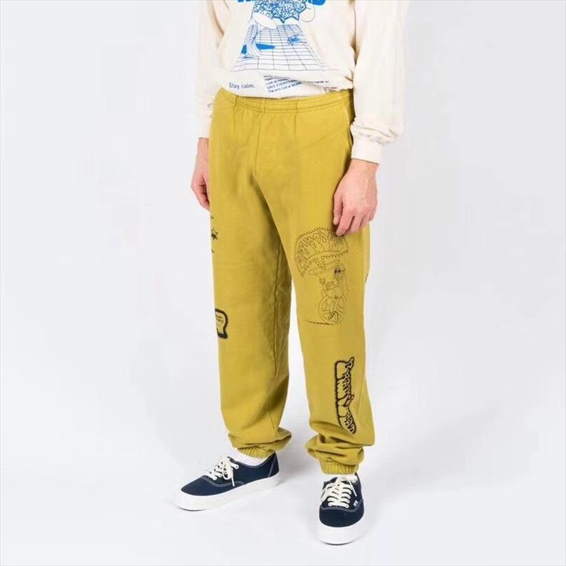 

kanye west brain dead gustavo women pants sweatpants hip hop 1:1 yellow black cotton trousers