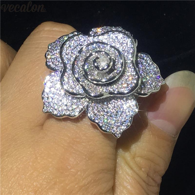 

Wedding Rings Vecalon Big Flower Promise Ring Cz Charming Engagement Band For Women Bridal Finger Jewelry