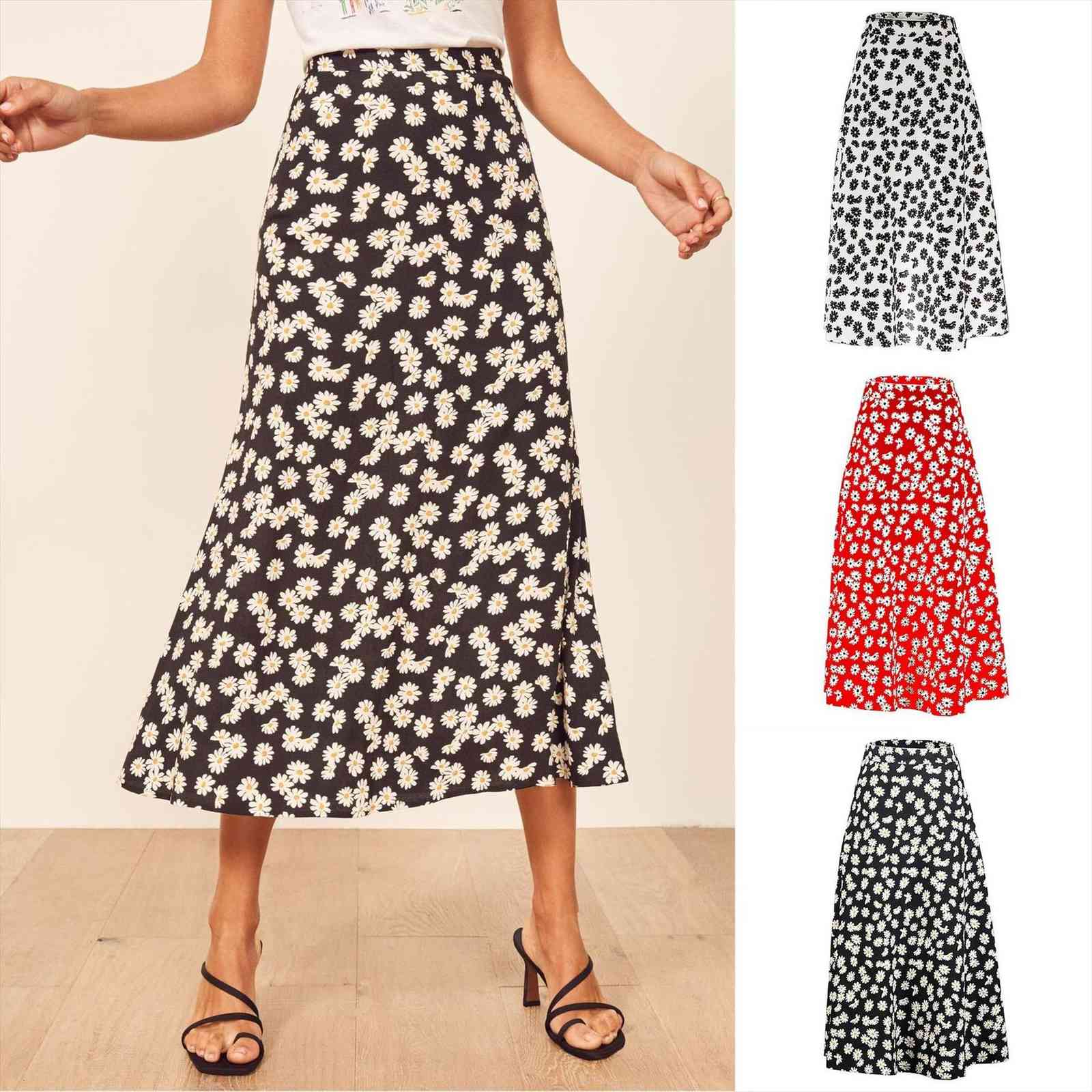 

harajuku summer floral fashionable show women skirts thin tall waist zipper female womens, Black