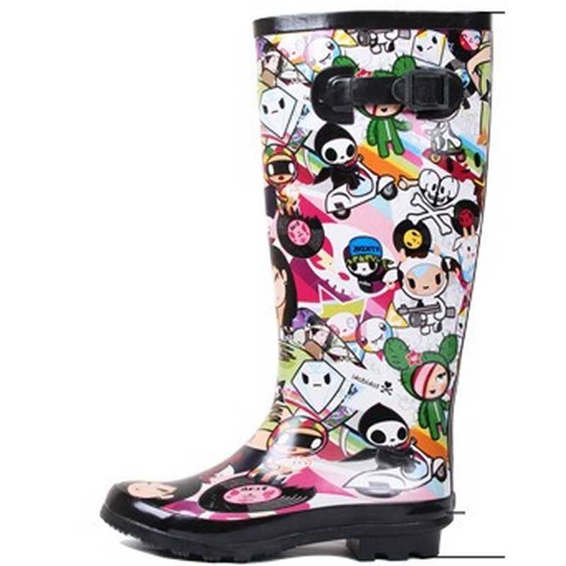 

TopSelling 2022 Women Rainboots Non-slip Waterproof Rain Shoes Cartoons Rubber Mid Calf Casual Female Water Woman Galoshes Designer Classic luxury, Black