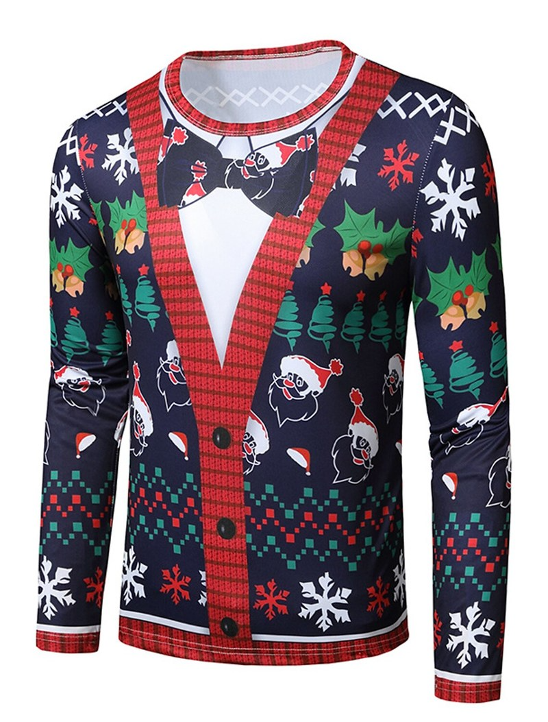 

Men's Christmas 3D Printing T-shirt Long Sleeve Fashion Clown Snowman Print Pattern Party Top Streetwear Round Neck High Quality, White;black