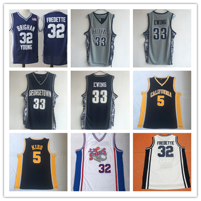 

NCAA Brigham Young Cougars Jimmer Fredette College Basketball Jersey 33 Patrick Ewing Georgetown Hoyas California Golden Bears University #5, Black