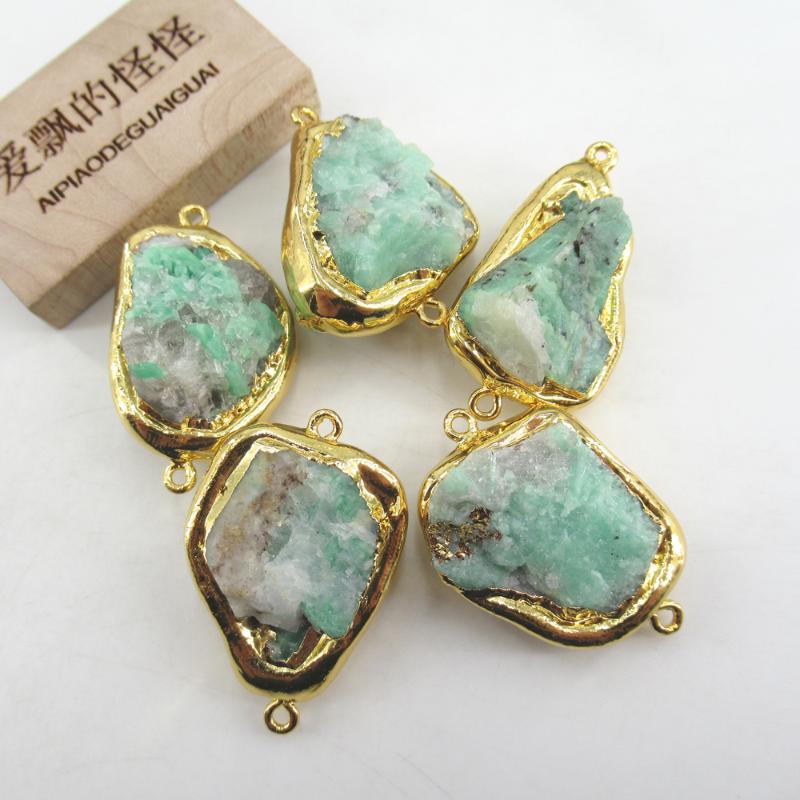 

Other APDGG 5 PCS Natural Green Emeralds Rough Raw Gold Plated Connector Jewelry Making DIY