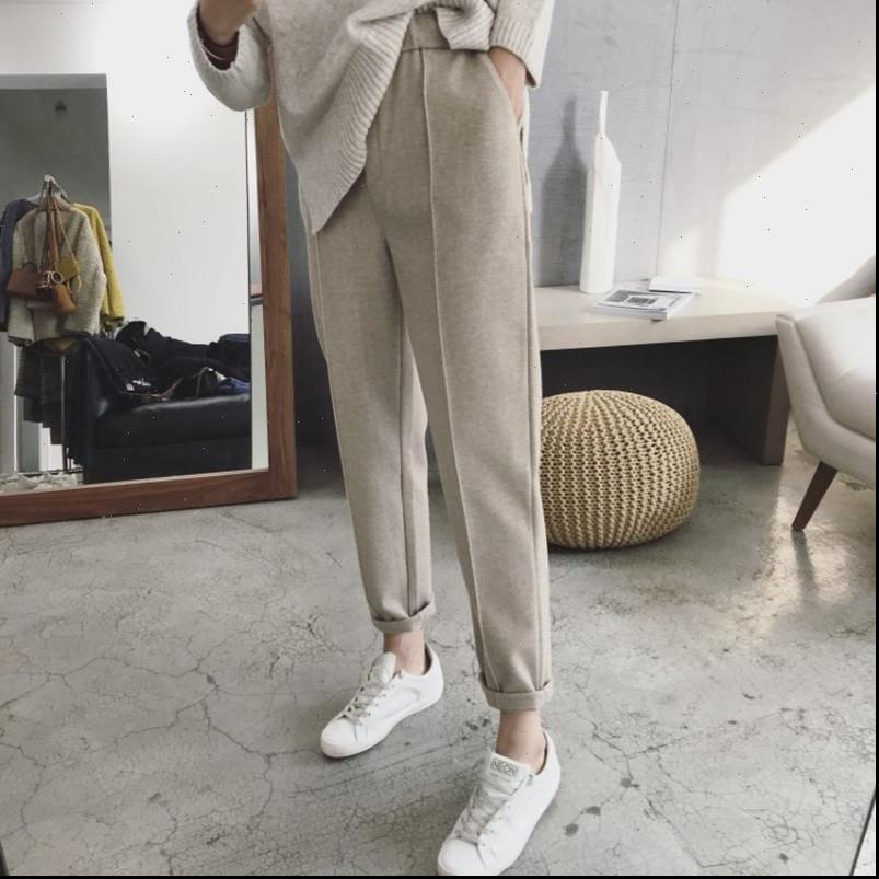 

s 5xl autumn winter women pants high wasit pocket woolen thick waram harem fashion nkle length casual, Black;white