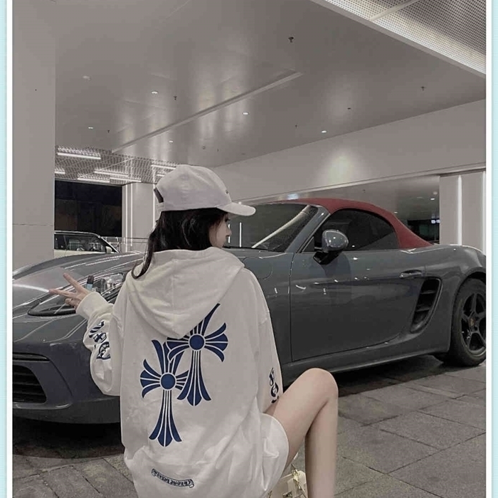 

Sanskrit blue horseshoe crosin hearts Chrome cross arm Hoodie men's and women's sweater coats, Black