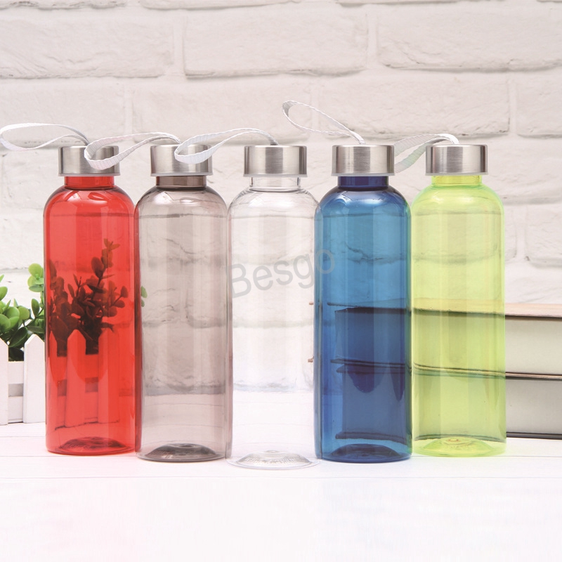 

Transparent Plastic Water Cups Outdoor Travel With Rope Portable Sports Cup Stainless Steel Cover Milk Tea Drink Waters Bottles BH5697 WLY, 5colors