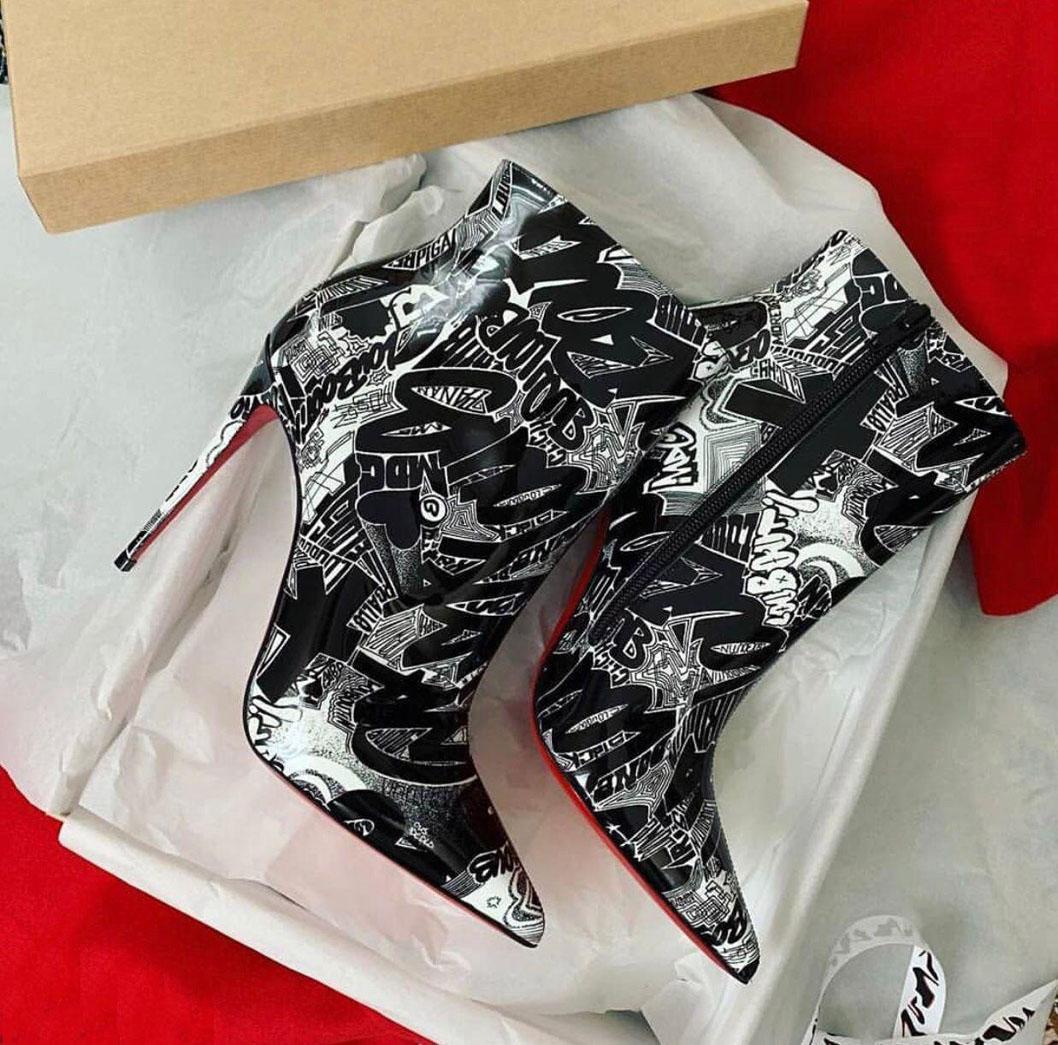 

New Style Boots For Women Graffiti Leather Luxurys Designs Pasteur Ankle Boot Red Bottom Pumps High Heels Sexy Woman Shoes