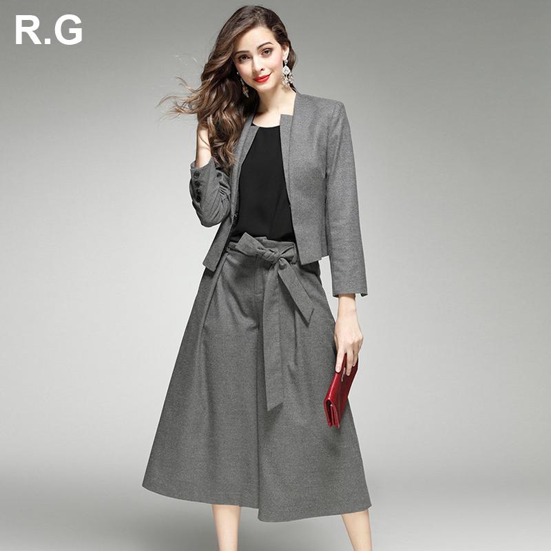 

Women' Suits & Blazers RG Elegant Women Wool Blazer Pants Cashmere Jacket Coat Wide Leg Pant 2 Piece Set OL Lady Work Wear Autumn Winter 20, Gray