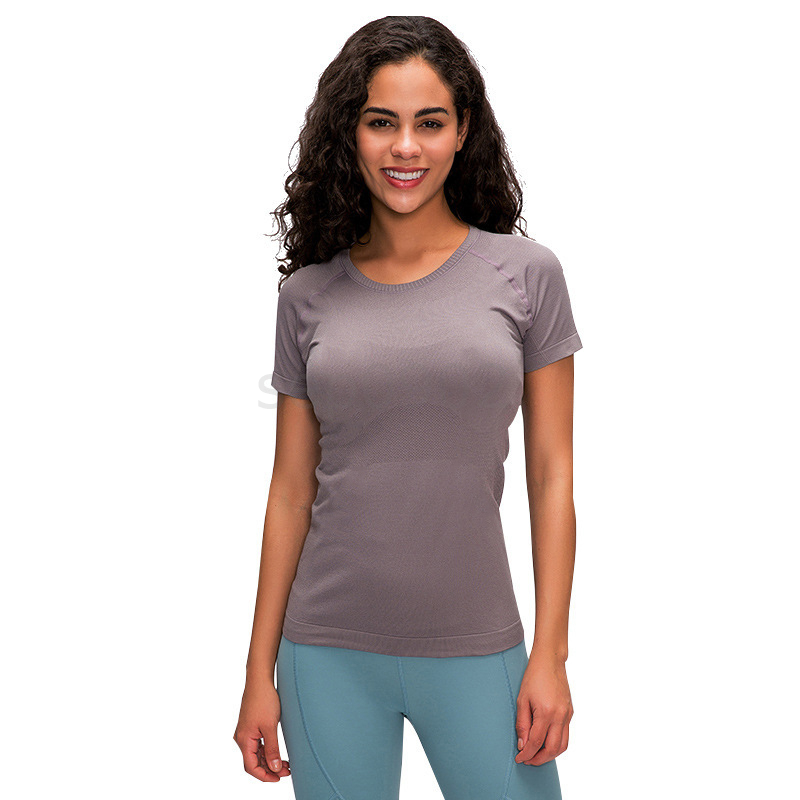 

Short Sleeve Yoga Outfit Solid Color Breathable Sports Wear Autumn Spring Crew Neck Tops Designers High Quality Sportswear 8 Colors, White;red