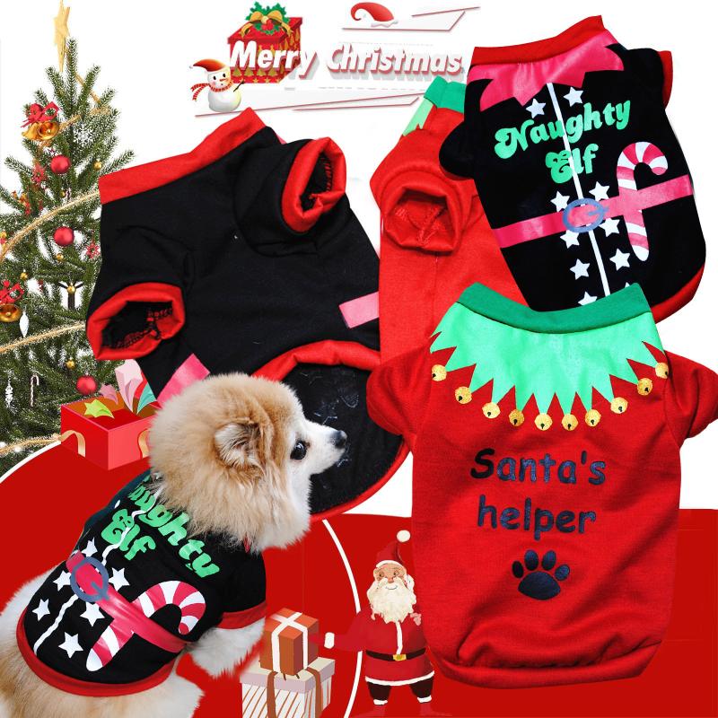 

Pet Dog Winter Christmas Print Plush Clothes Long Sleeve Top Dogs Vest Shirt Year Puppy Costume Apparel