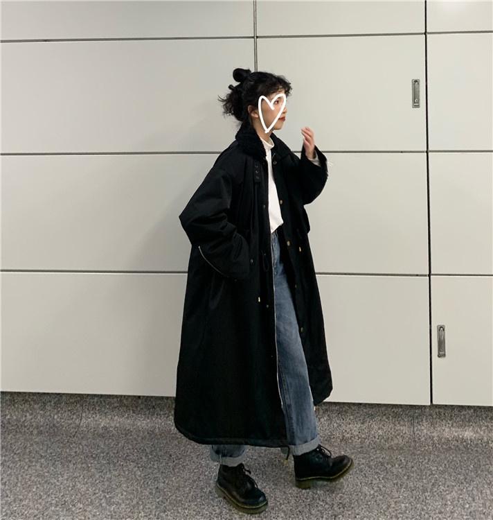 

Women's Trench Coats Price Autumn And Winter Loose Lamb, Black