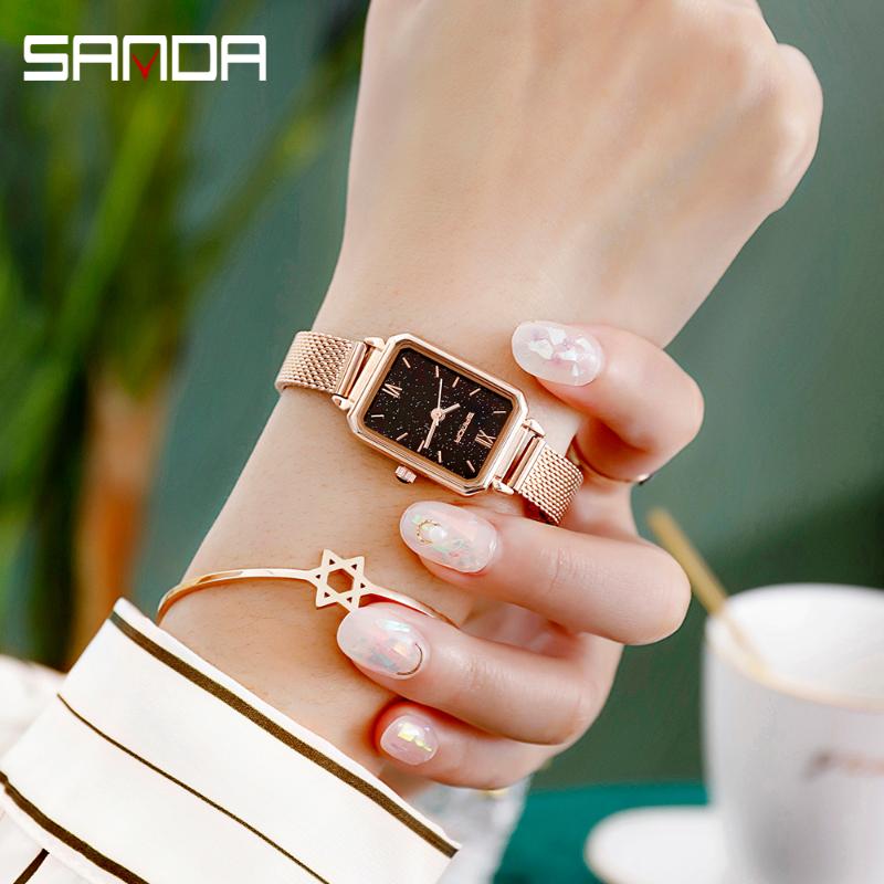 

Wristwatches 2021 SANDA High Quality Women Watches Ladies Wristwatch Clock For Rose Gold Quartz Watch Relogio Feminino, Mesh green