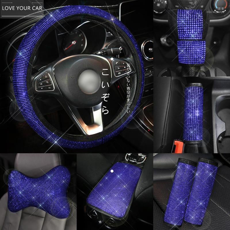 

Steering Wheel Covers Blue Rhinestone Car Universal Crystal Auto Interior Fashion Accessories For Women Girls