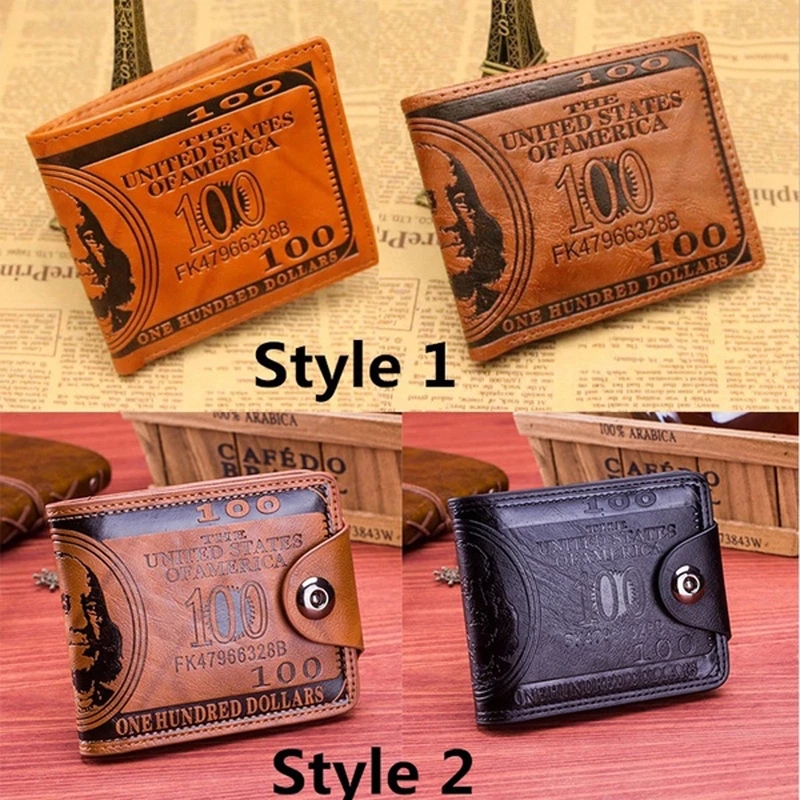 

10pcs/lot Men's purse Wallets With 100 US Dollar hand bags Leather Wallet Photo Card Holder women handbags ladies brand
