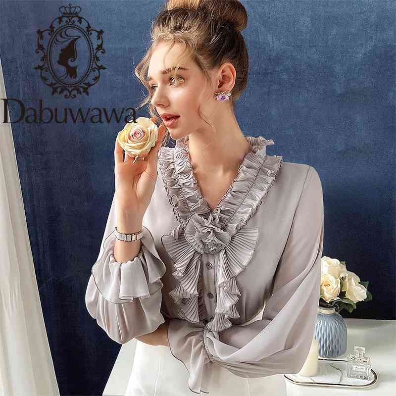 

Dabuwawa Casual Ruffle V-Neck Women Blouse Shirt Chiffon Female Top Shirt Lantern Sleeve Solid Ladies Blouse Shirt DO1ACF003 210520, Yellow