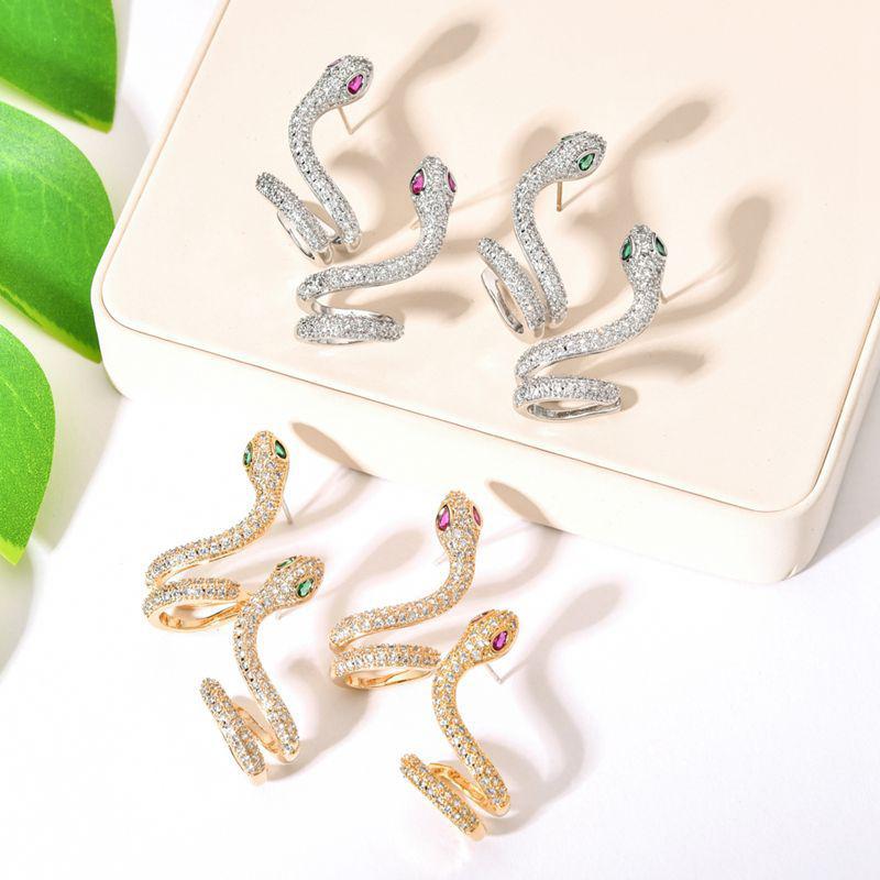 

Romad Fashion Earrings For Women Simple Temperament American Creative Personality Micro-inlaid Zircon Snake-shaped Stud Earring Hoop & Huggi