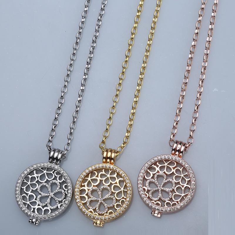 Pendant Necklaces Rose Gold Stainless Steel Chain 35mm Holder Necklace Fit 33mm Coin Women Decorative Fashion Crystal Sliver-image-697623226