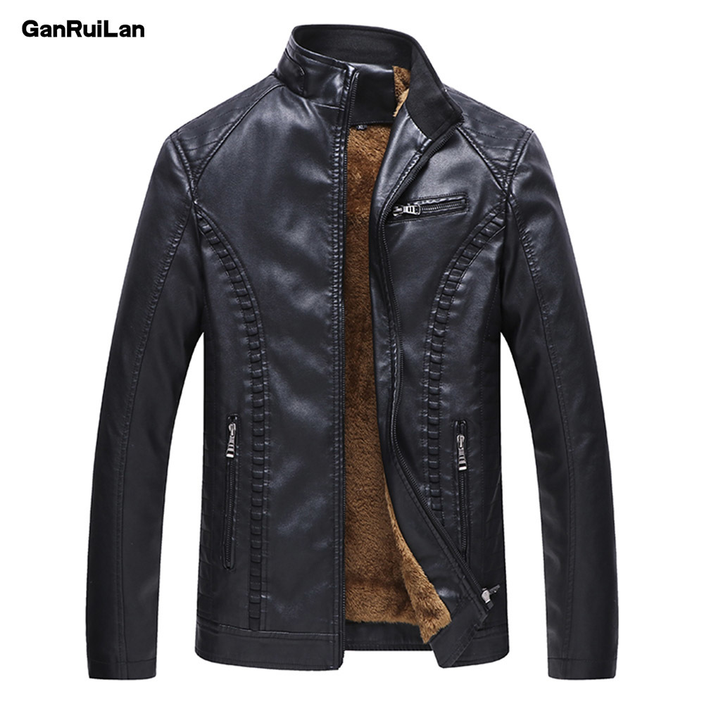 

Mens Wash Leather Jackets Winter Men Faux Fleece Plus Thick Warm Coat Biker Motorcycle Male Classic Jacket Top Quality JK18056 210518, Black color