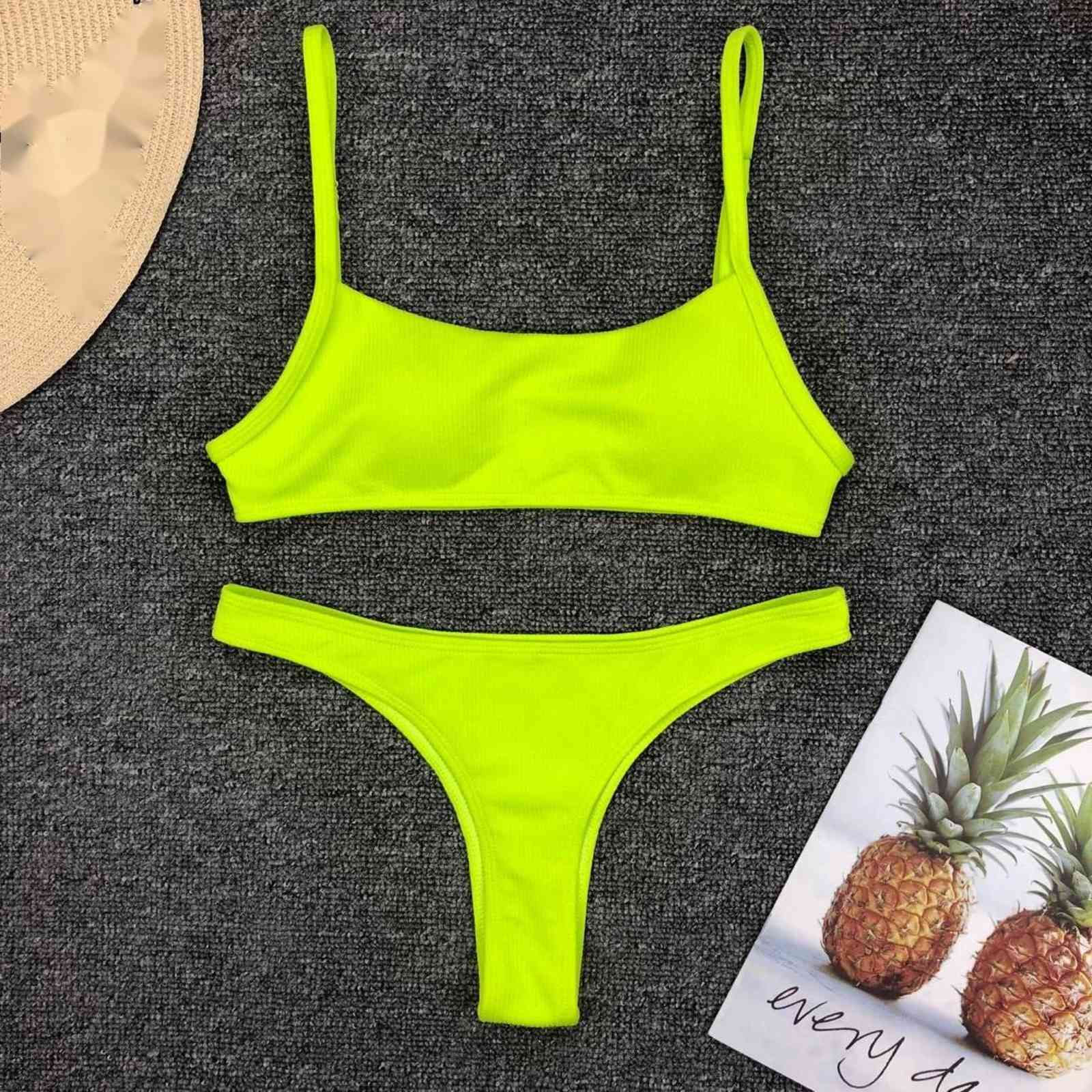 

Neon Yellow Green Swimsuit Women Push Up Padded Micro Bikini 2022 Brazilian Summer Beach Bathing Suit Thong Swimwear Biquini