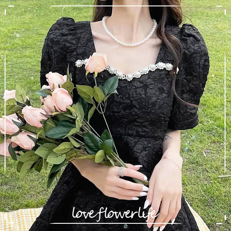 

Koran Style Black Vintage Dresses Women Short Sleeve Casual Mini Dresses Ladies Elegant Floral Design Lace-up Summer Y2K 210521, White