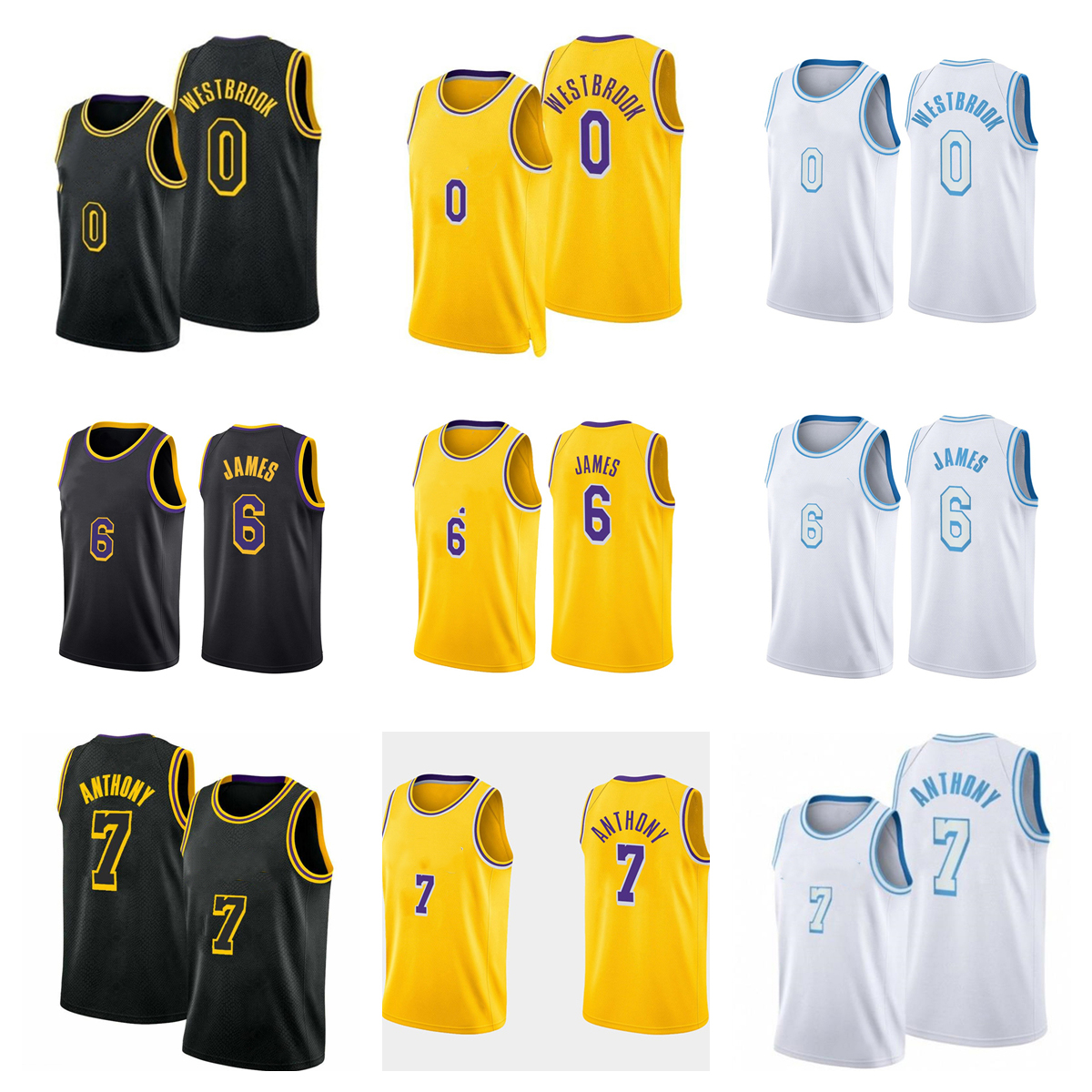 

2021-2022 High quality Stitched Basketball jerseys 0 Westbrook 6 LeBron James 7 Anthony, As