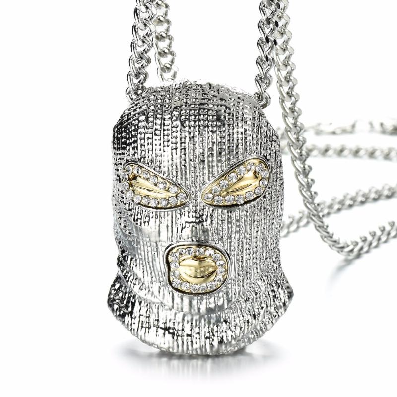 

Pendant Necklaces Hip Hop CSGO Necklace Rock Style Bling Out Rhinestone Gold Color Black Mask Head Charm Men Jewelry Gift