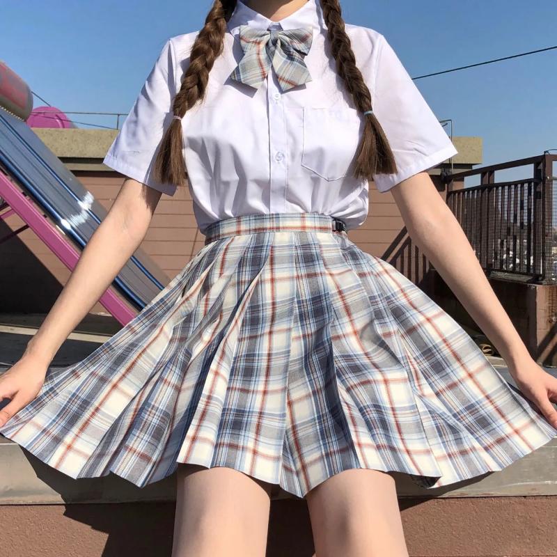 

Skirts School Girl Plaid Skirt A-Line Uniform 2021 Jk High Waist Sky Blue Rose Red Korean Cute Women Dress Cloths, 30