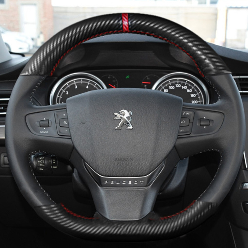

DIY Customized hand-stitched leather steering wheel cover new energy For Peugeot 308/307/508/207/206/408/3008 interior accessories