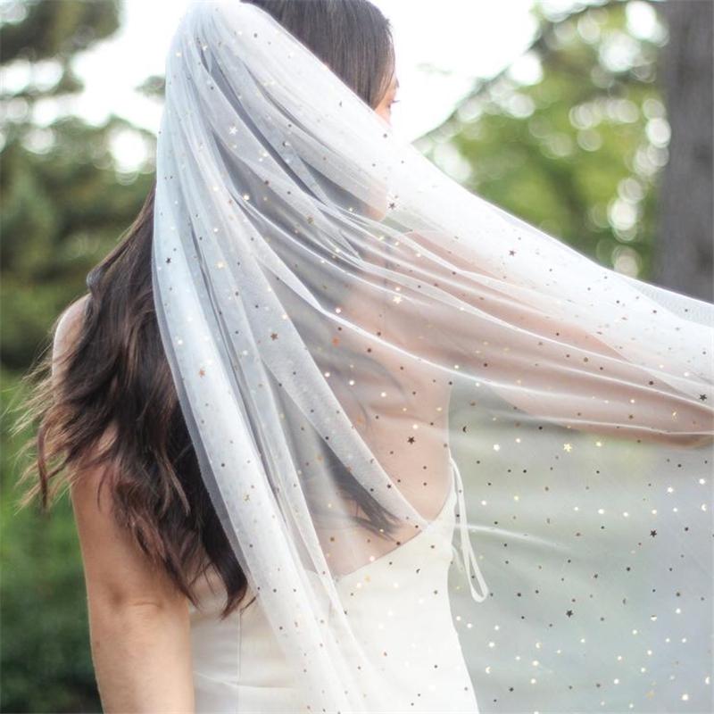 

Bridal Veils Ivory Black Gold Sequins Tulle With Comb Wedding Accessories Cathedral Long For Brides Stars Sparkly