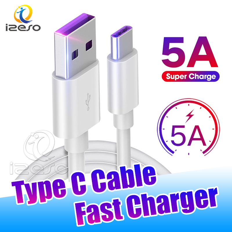 

5A Super Fast Type C USB Cables Data Sync Quick Charger Cable Cord Line for Samsung Huawei izeso, Black