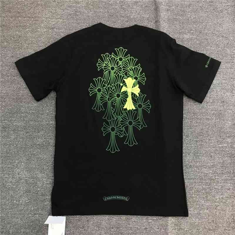 

Chrome/Hearts CH 21s Summer New Croxinchao Brand Men and Women Short Sleeve T-shirt Ch Grass Green Cross Print Crew Neck Loose Os, White;black