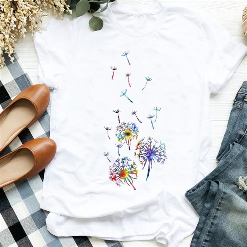 

men lady dandelion plant mens t shirt 90s style watercolor print clothes tee for female graphic, White;black