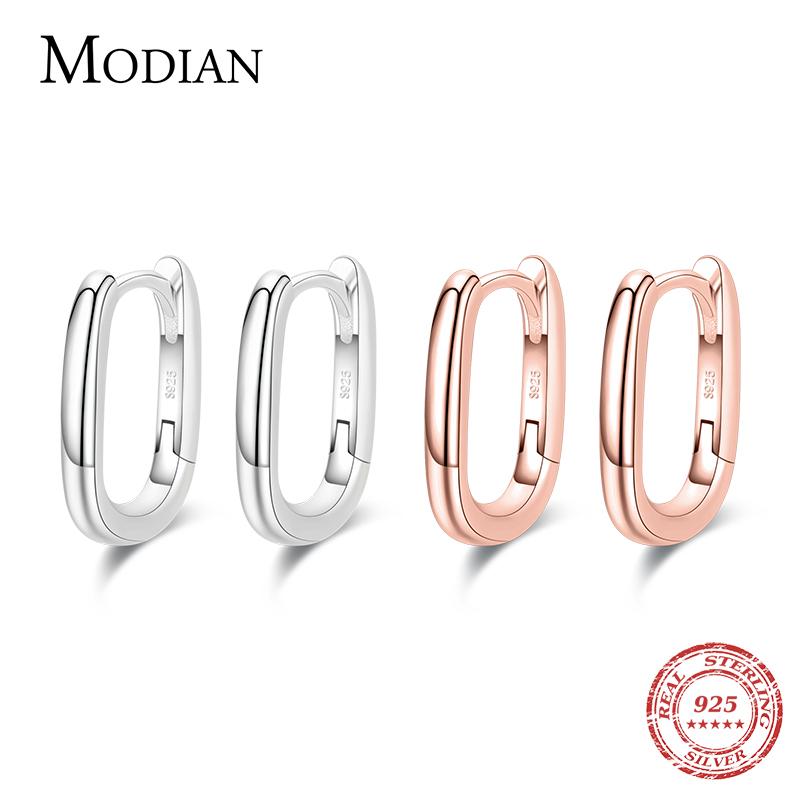 

Hoop & Huggie Modian Minimalist Oval Charm Earrings For Women Authentic 925 Sterling Silver Simple Wedding Engagement Fine Jewelry Gifts