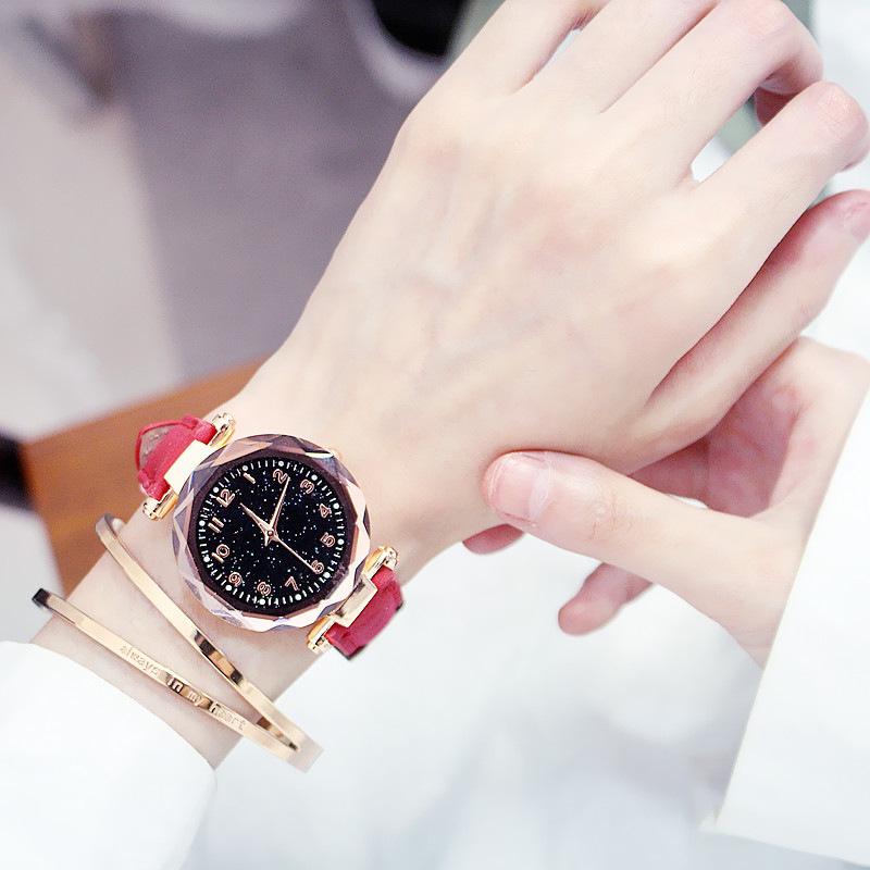 

Wristwatches 2021 Jewelry Gifts Women CreativeStarry Sky Quartz Men Watches, Red