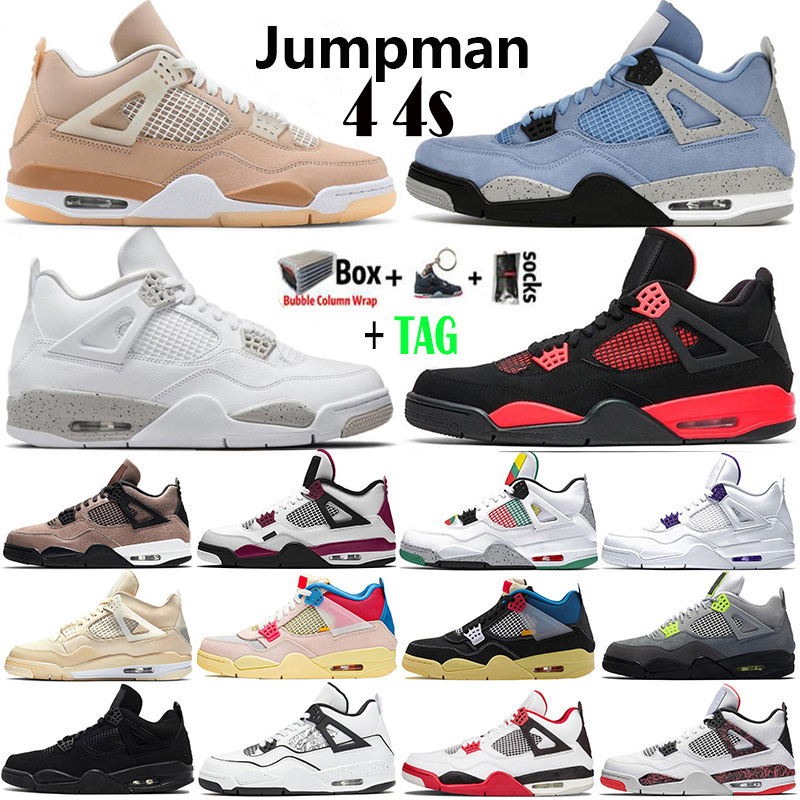 

2022 With Box Jumpman 4 4s Mens Basketball Shoes Red Thunder University Blue White Oreo Sail Bred Fire Red Neon Black Cat Metallic Purple Trainers Designer Sneakers, 23