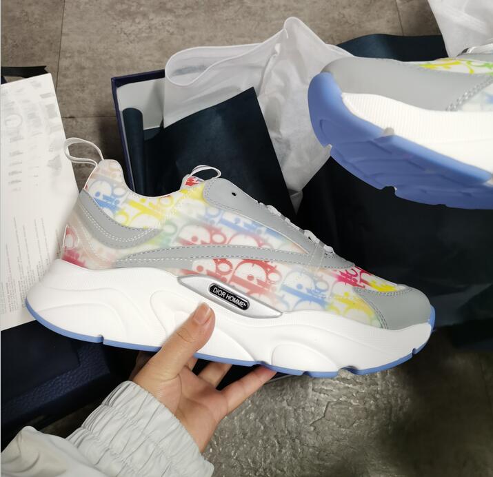 

B22 Sneaker Designer Men Platform Shoes women Calfskin Sneakers fashion Leather Reflection Patchwork shoe Flat Low Top Canvas Trainers wiith box 006, Socks